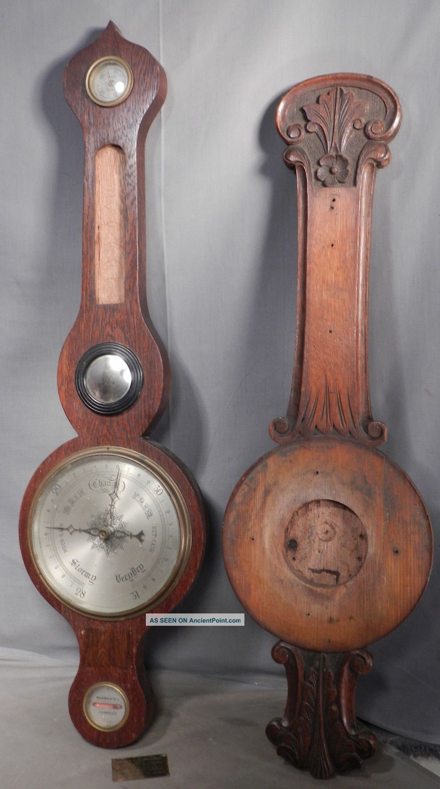 2 Victorian Edwardian Banjo Barometers Bullseye Mirror Carved Oak Parts Barometers photo