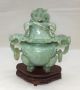 E397: Popular Chinese Green Stone Gyoku Ware Incense Burner With Wooden Stand Incense Burners photo 7
