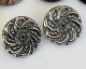 Victorian Black Glass Silver Luster Lacy Button Removable Clip Earrings 7/8 