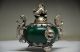 Exquisite Chinese Silver Dragon Inlaid Jade Handmade Carved Lion Incense Burner Incense Burners photo 1