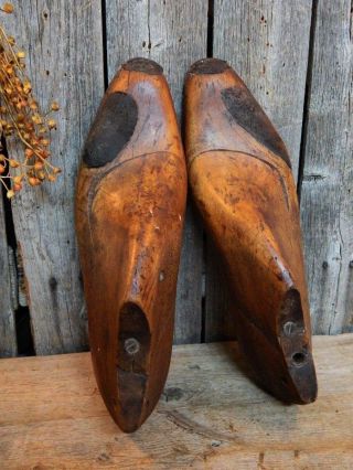 19th C Early Antique Primitive Old Wood Shoe Forms Display Aafa W/ Rare Repairs photo
