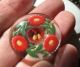 Vintage Antique Button: Czech Glass W/reverse Painted Flowers:red Gerber Daisies Buttons photo 6