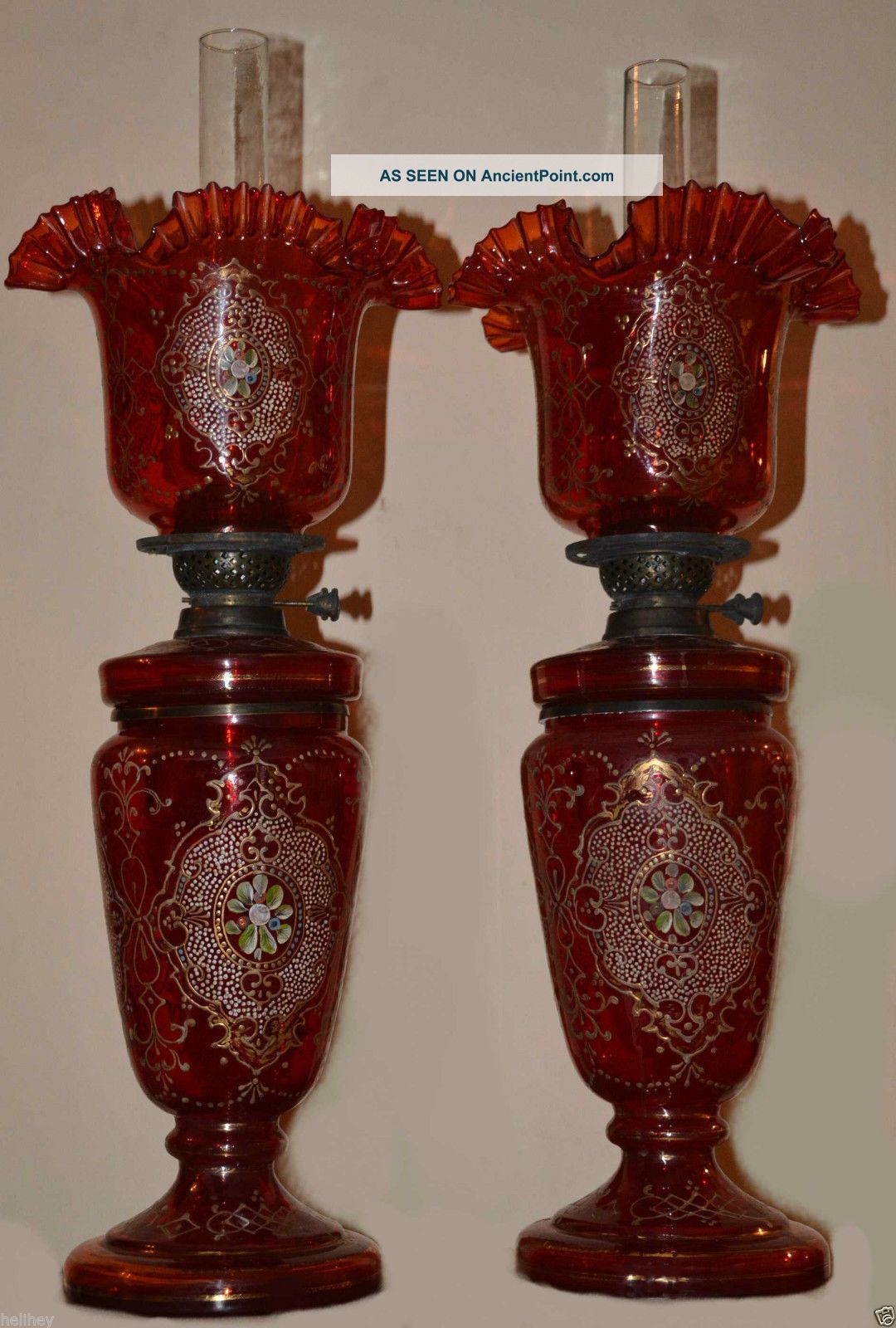 Magnificent Victorian /bohemian Cranberry Glass Oil Lamp,  Org Shade Lamps photo