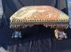 Tapestry Foot Stool Ottoman Wooden Ball & Claw Feet And Legs - Brass Tacks 1900-1950 photo 2