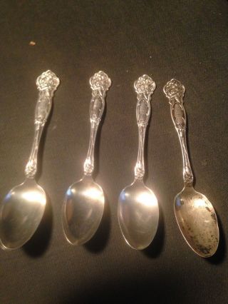 4 R.  W.  & S.  Wallace & Sons Sterling Teaspoons With Carnation Flower photo