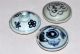 Antique Chinese Ming Blue & White Pottery Lids Underglaze Blue Porcelain 3 Small Far Eastern photo 2