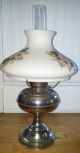 Xlnt Antique Vtg Rayo Nickel Plated Oil Lamp W/ Floral Milk Glass Shade Lamps photo 3