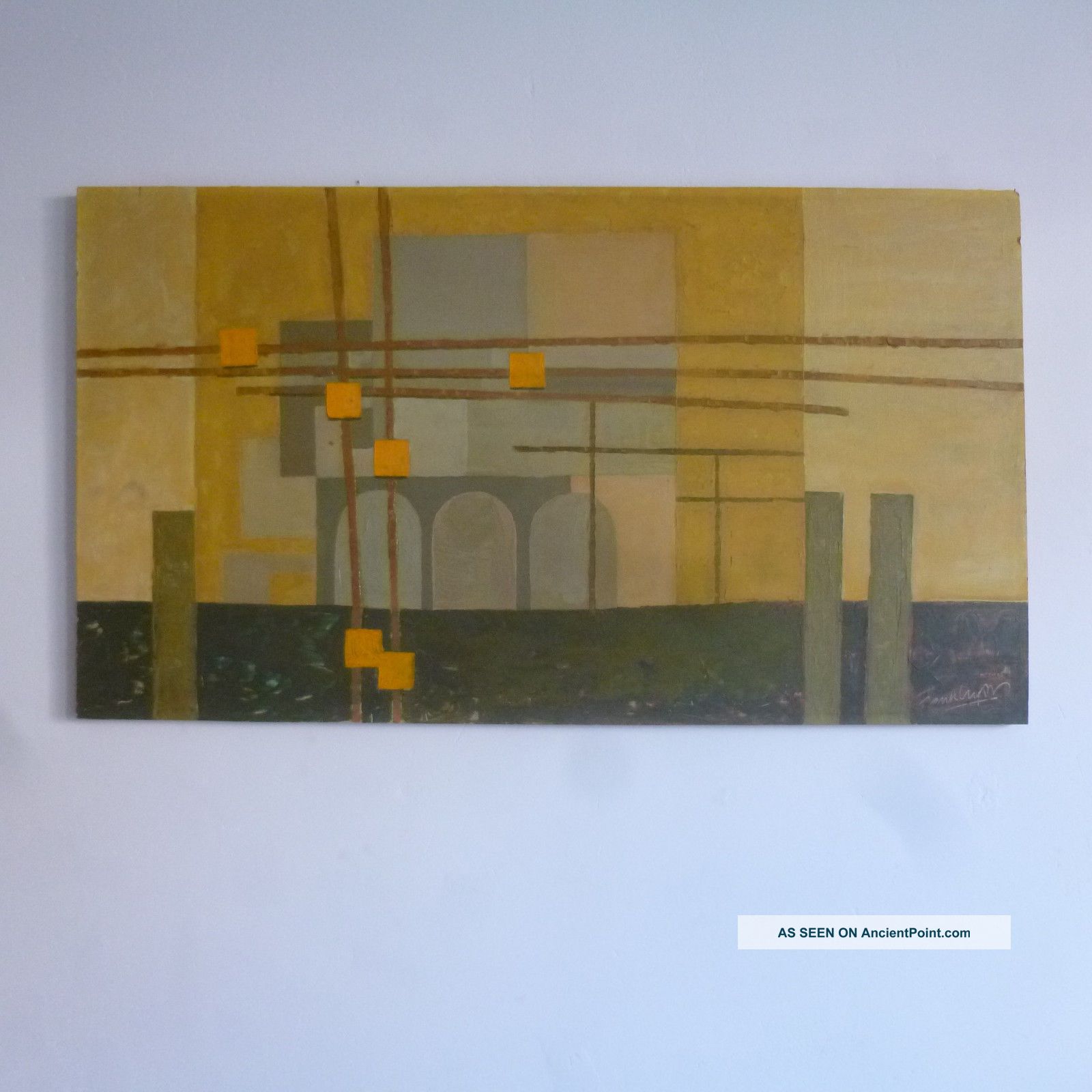 Modernist Mid 20th Century Vtg 50s 60s Oil Industrial / Cityscape Abstract Mid-Century Modernism photo