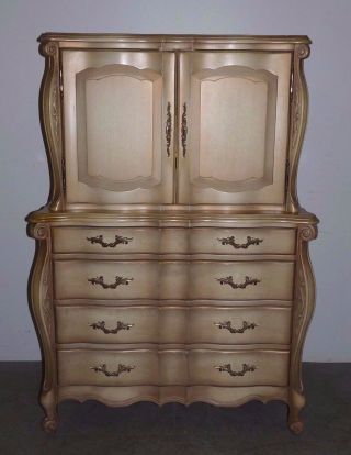 Vintage French Provincial Scroll Carved Tall Chest Dresser 020402 photo