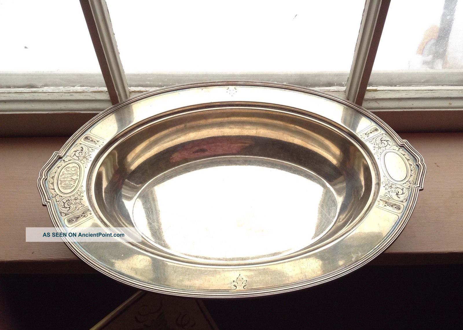 Solid Sterling Silver Oval Serving Bowl Grogan Company Engraved 15.  3 Oz Bowls photo