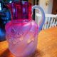 Vintage Northwoods Royal Ivy Pitcher & 3 Tumblers Cranberry To Opaque 1890 ' S Pitchers photo 1