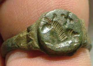 Rare Ancient Roman Seal Ring Artifact Intact Size 11 Hippocamp Sea Horse photo