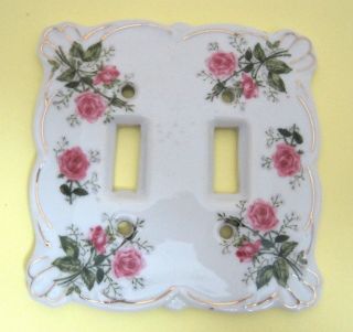 Vintage Lefton 3007 Pink Rose Double Light Switch Cover Stunning Porcelain T60 photo