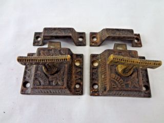 Vintage Eastlake T - Handle Cast Iron W/ Bronze Cabinet Latches W/ Keepers photo