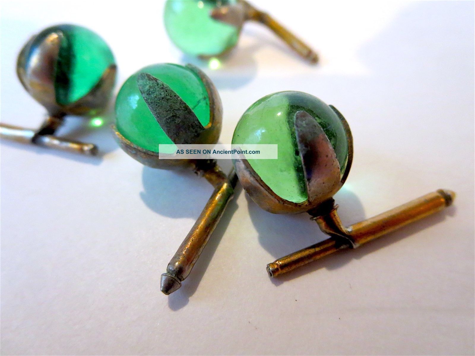 Antique Green Glass Ball Buttons Claw & Spring Backs Buttons photo