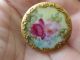 Antique Oval White Porcelain Stud Painted Roses Buttons photo 2