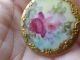 Antique Oval White Porcelain Stud Painted Roses Buttons photo 3