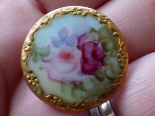 Antique Oval White Porcelain Stud Painted Roses photo