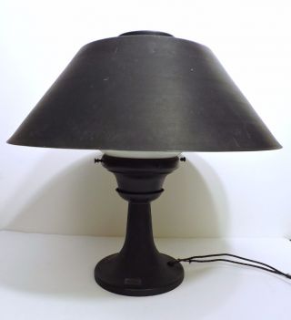 Antique Bausch & Lomb Optical Cast Iron Lab Table Lamp Orig Shade & Milk Glass photo