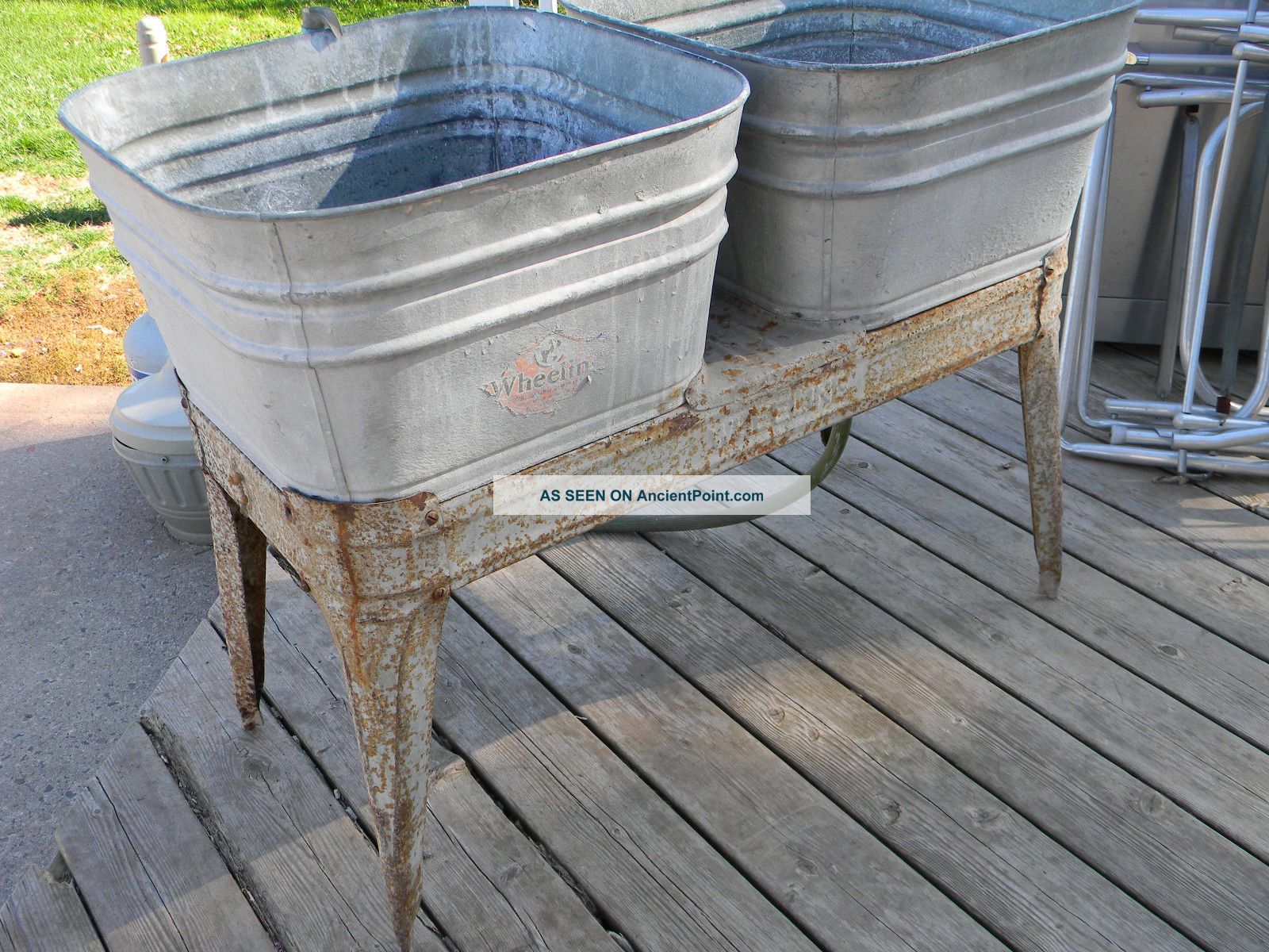 Vintage Wheeling Double Basin Wash Tub Stand Metal