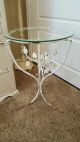 Shabby White Vintage Crusty Chippy Cottage Italian Tole Metal End Table Post-1950 photo 1