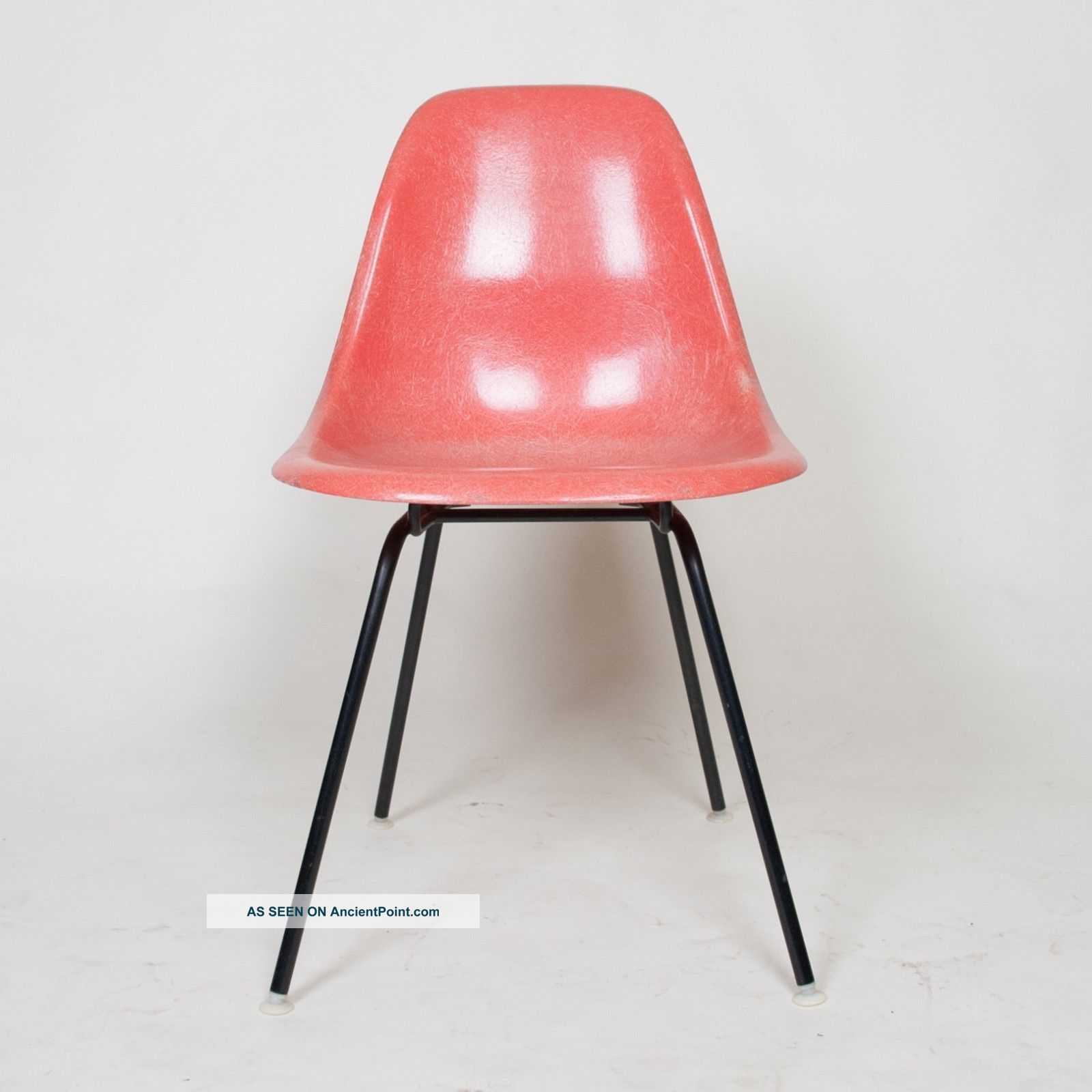 Vintage Herman Miller Eames Red / Orange Fiberglass Side Shell Chair Mid Century Post-1950 photo