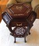 Ornate Carved Rosewood Mother Of Pearl Inlay Oriental 2 Tier Flower Stand Post-1950 photo 4