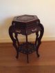Ornate Carved Rosewood Mother Of Pearl Inlay Oriental 2 Tier Flower Stand Post-1950 photo 6