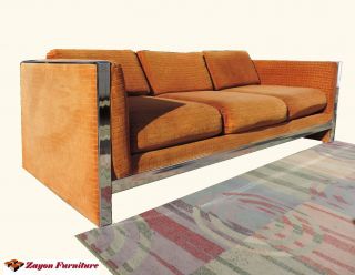 Sofa 1970 ' S Couch Chrome Mid Century Modern By Selig Milo Baughman Style 2 Of 2 photo