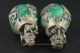 Rare Miao Silver Carve Kylin Dragon Phoenix Inlay Green Jade Lucky Pair Statue R Other Chinese Antiques photo 3