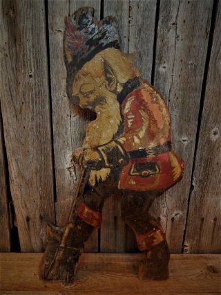 Antique Primitive Old Wooden Garden Elf Hand Painted Folk Art Aafa photo