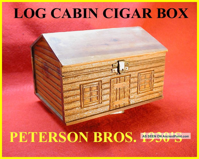 Peterson Bros Cigar Box - - Rare Log Cabin Form - - Conditon - 1930 ' S Boxes photo