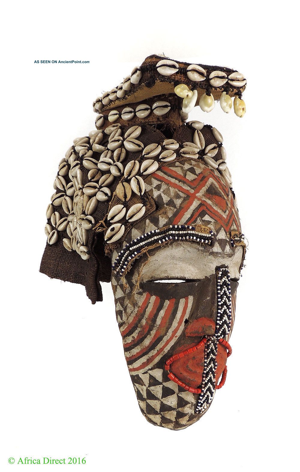 Kuba Mask Ngaady A Mwaash Cowrie Shells Beads Congo African Art Masks photo