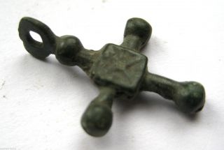 Circa.  1300 A.  D Medieval Period Ae Bronze Pilgrim Cross Pendant photo