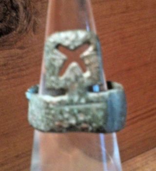 Ancient Roman Ring Key Rare Artifact Safe,  Door Unusual X Tab With Unique Band photo