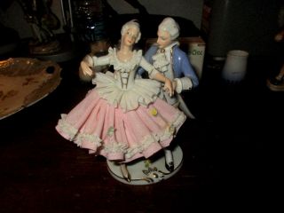 Antique Porcelain Lace Italian Capodimonte Figurine Signed Couple Dancing 7 