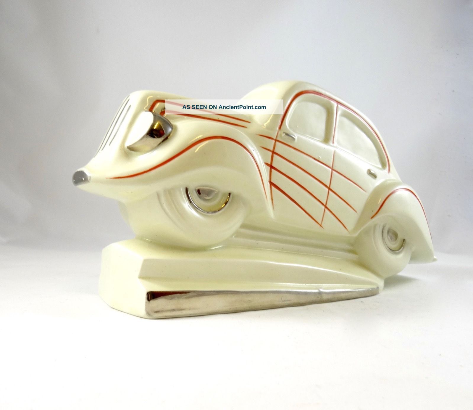 Rare French Art Deco Ceramic Car Streamline Chromed Stamped Art Deco photo