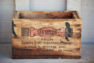 Old Primitive Advertising Wooden Signode Steel Crate Tool Box Americana Decor photo