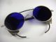 Vintage Safety Glasses.  Near Dark Blue Lenses.  Leather Side Shields. Optical photo 2
