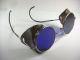 Vintage Safety Glasses.  Near Dark Blue Lenses.  Leather Side Shields. Optical photo 3