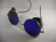 Vintage Safety Glasses.  Near Dark Blue Lenses.  Leather Side Shields. Optical photo 4