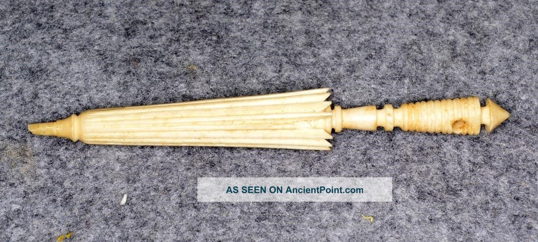 Sewing Needle Case Carved Cattle Bone Umbrella Antique 1800 Needles & Cases photo