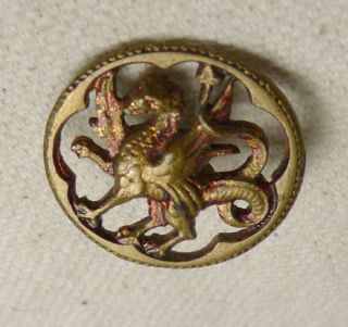 Antique Brass Pierce Open Work Dragon Button W/red Stain Rare 1800 ' S Small 5/8 