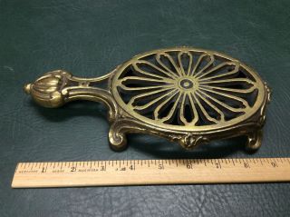Antique Solid Brass Trivet Fireplace Kettle Plant Stand Flat Iron photo