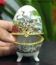 China White Porcelain Egg Shaped Crane Rouge Box Cosmetic Box Jewelry Box Bnb Other Antique Chinese Statues photo 8