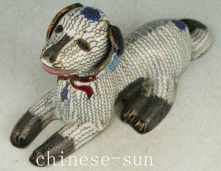 Lucky Chinese Old Cloisonne Handmade Carving Dog Collect Statue Home Decoration photo