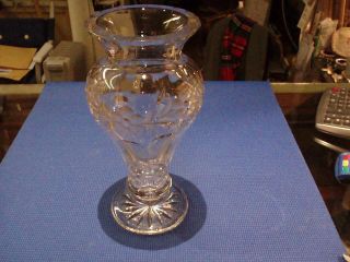 Signed Gorham Tall Footed Cut Glass Vase photo