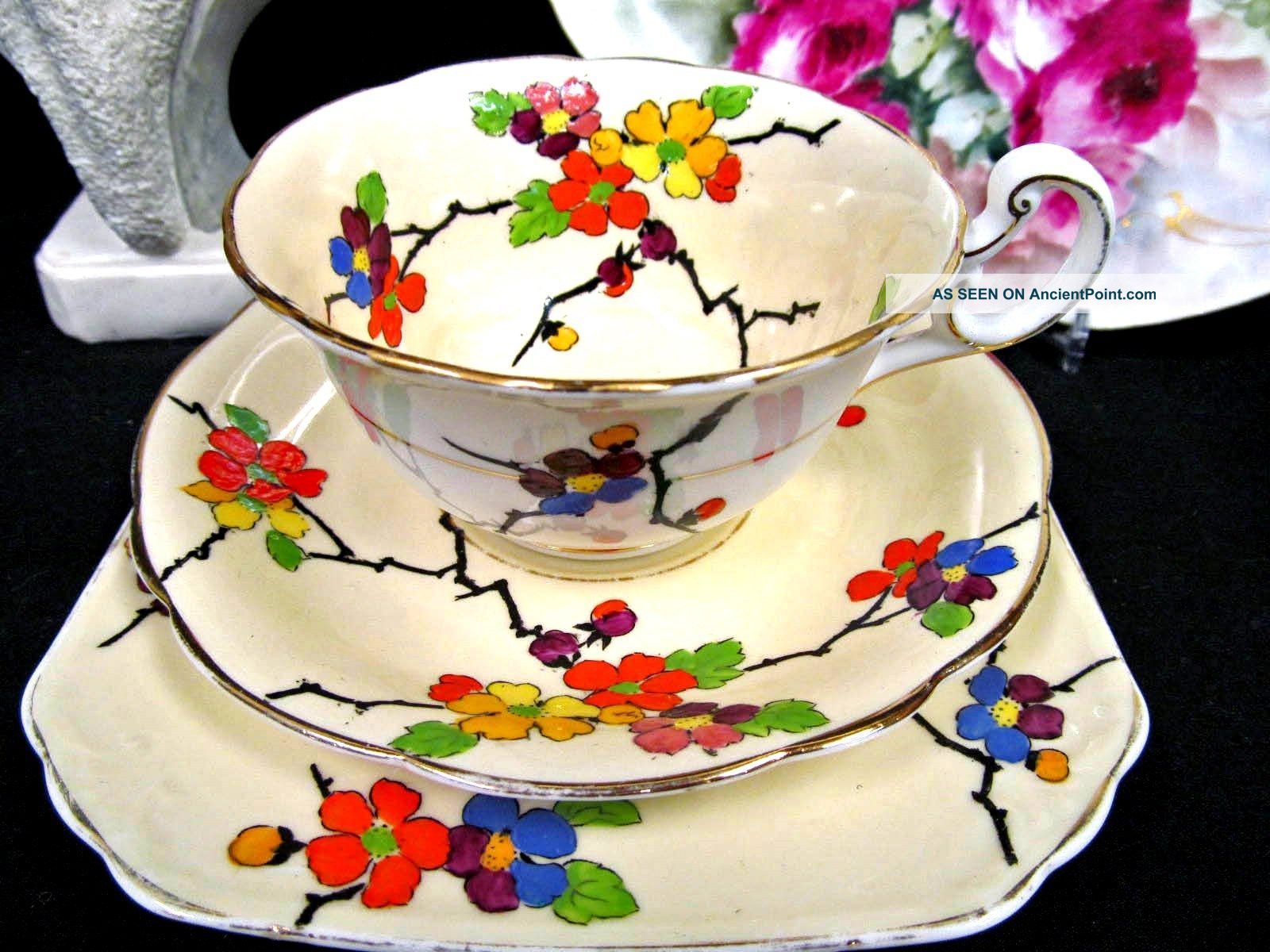 Foley Tea Cup And Saucer Trio Older Pattern Floral Painted Teacup Blossom Cups & Saucers photo