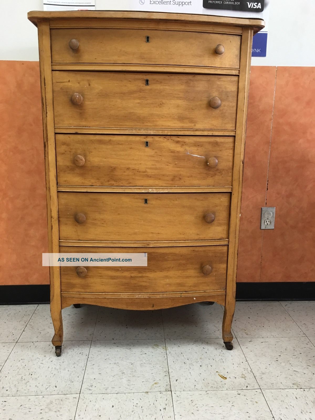 Vintage Atlas Furniture Co Jamestown York Maple Wooden 5 Draw Dresser Ny Post-1950 photo