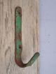 Vintage Industrial Wrought Iron Beam Hook With Old Flaky Paint Worn Wooden Aged Hooks & Brackets photo 4